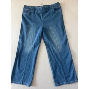 Womens Wide Leg Pants 2XL Denim Elastic Waist Casual Pull on